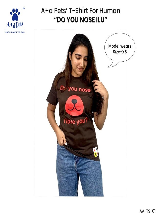 A+a Pets' Combo T-Shirt | Pet and Parent Pair Matching Set of 2 Cotton Funny Quote Tee Human Dog Cat Lover | Printed ILU (Brown Human - Red Pet) (Human - S, Pet - XS) - Image 5